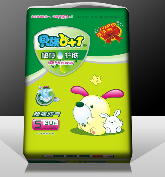 貝族6+1橄欖護(hù)膚+雙彈力腰圍紙尿褲S30片