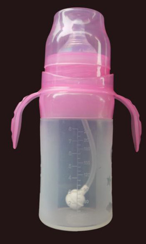 貝樂寬口帶柄硅膠奶瓶220ml