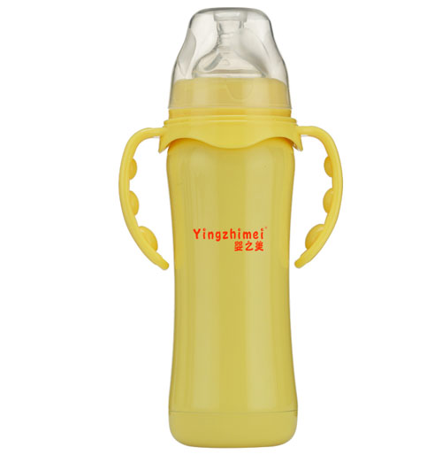 嬰之美寬口雙耳自動(dòng)不銹鋼保溫奶瓶220ML黃色