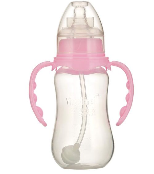嬰之美標口雙耳自動圓弧PP奶瓶180ML粉色