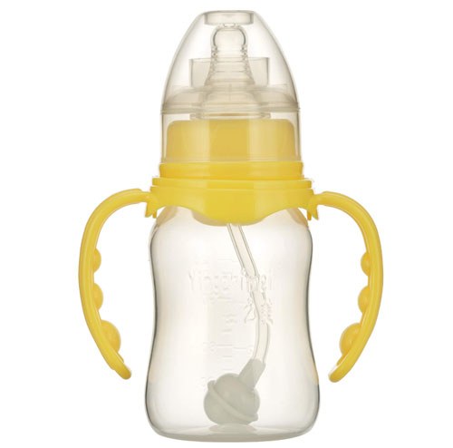 嬰之美標(biāo)口雙耳自動(dòng)圓弧PP奶瓶120ML黃色