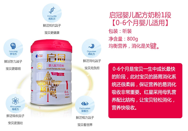 紅星啟冠嬰兒配方奶粉1段介紹