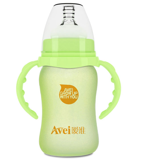 噯唯寬口帶柄自動感溫防護(hù)玻璃奶瓶(180ml)