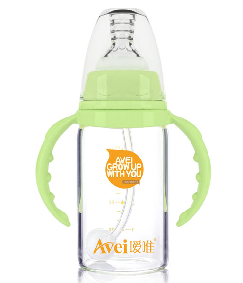 噯唯標準口徑帶柄自動高硼硅玻璃奶瓶(120ml)