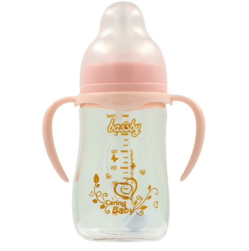 貝斯比寬口異形晶鉆玻璃奶瓶210ml紅色