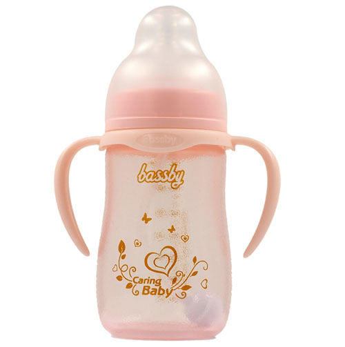 貝斯比寬口異形晶鉆玻璃硅膠防曝奶瓶210ml紅色