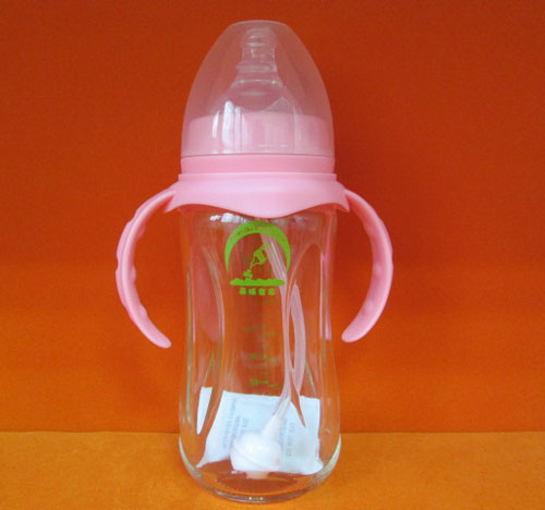 苗哺專(zhuān)家8安寬口棱形抗摔防爆雙耳玻璃奶瓶240ml