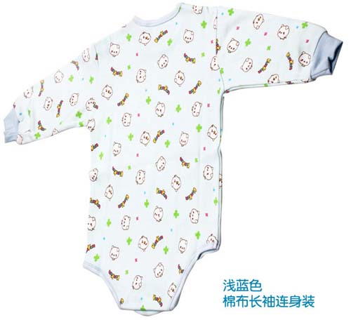 KUNKUN嬰兒棉布長袖連身裝淺藍色