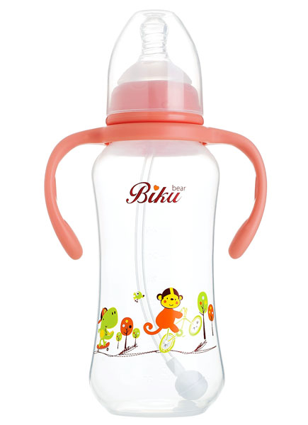 比酷熊粉色雙柄嬰兒奶瓶270ml