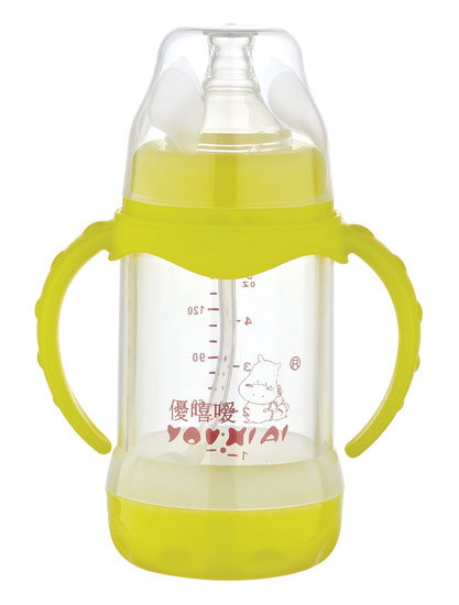 優(yōu)嘻噯雙柄全自動防爆玻璃奶瓶150ml黃色