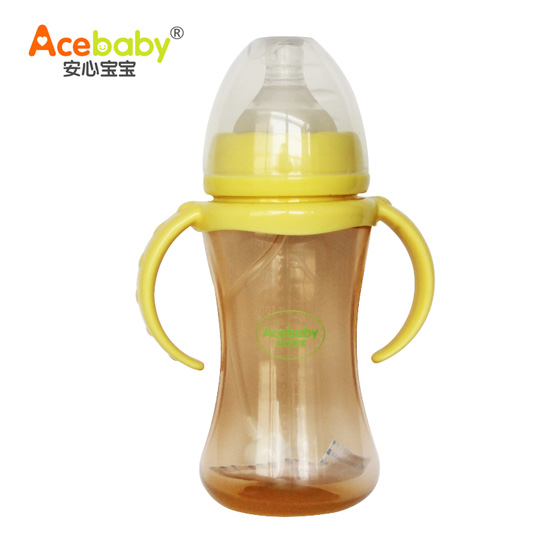 安心寶寶240ml寬口納米銀抗菌PP奶瓶黃色