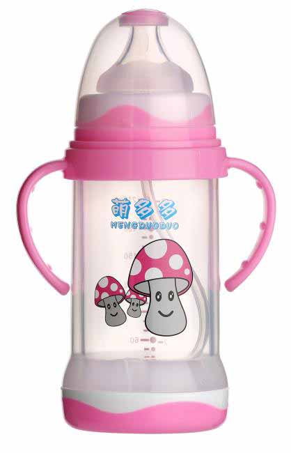 萌多多寬口直身晶鉆玻璃150ml全防護(hù)自動奶瓶(紅色)