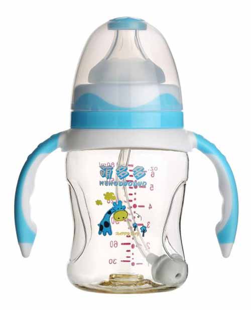 萌多多PPSU寬口180ml雙色蘭白手柄自動(dòng)奶瓶