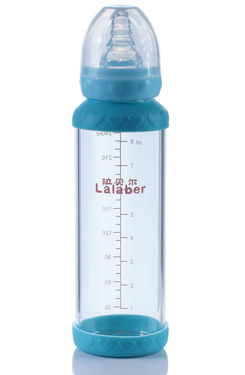 拉貝爾8安士標(biāo)準(zhǔn)口徑連藍(lán)色感溫保護環(huán)玻璃奶瓶