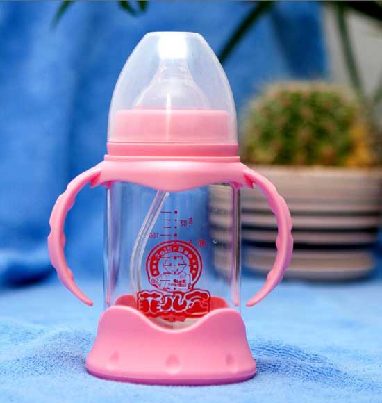 菲兒寶180毫升寬口晶鉆防爆防脹氣玻璃奶瓶(粉色)