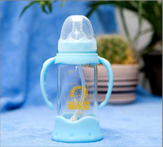 菲兒寶150毫升標口晶鉆防爆防脹氣玻璃奶瓶(藍色)