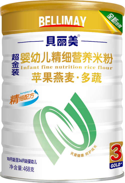 貝麗美蘋果燕麥多蔬精細(xì)營(yíng)養(yǎng)米粉408克聽裝裝