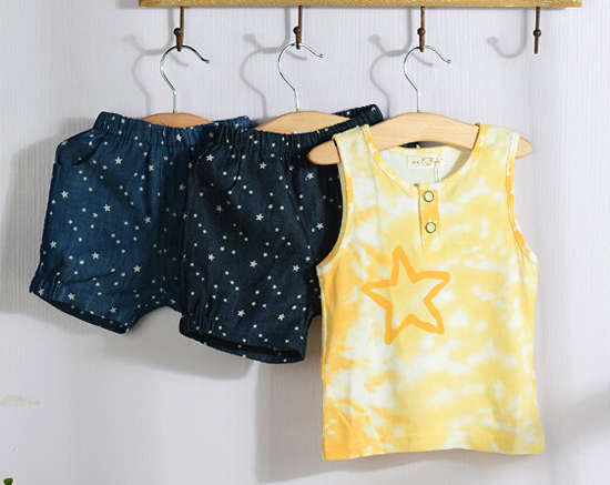 安米小熊夏裝星星緣前半開背心套裝 A3213