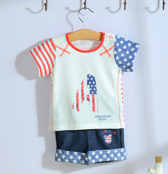 安米小熊美國(guó)寶貝短袖肩開(kāi)套裝1107