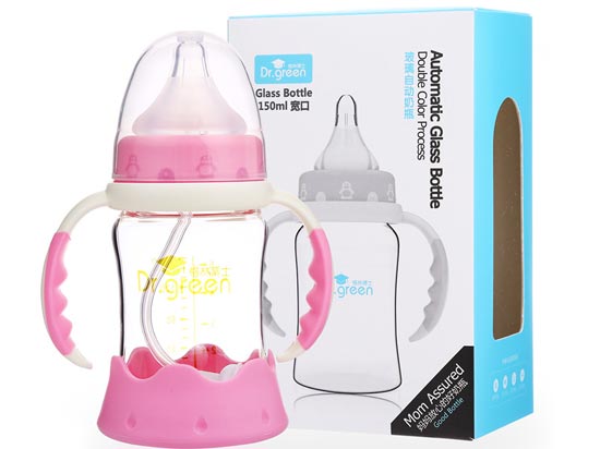 格林博士寬口玻璃自動(dòng)奶瓶150ML紅色