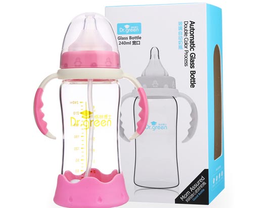 格林博士寬口玻璃自動(dòng)奶瓶240ML紅色