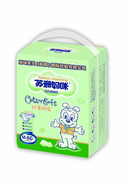蘇珊媽咪纖薄防漏yinge紙尿褲M60片(綠色裝)