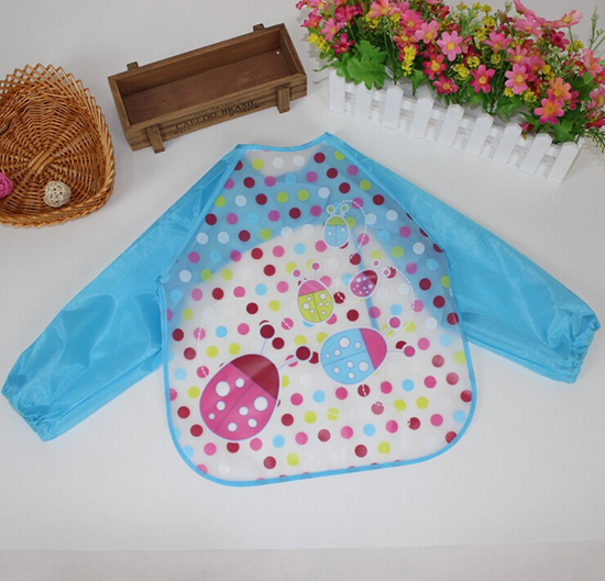 嬰兒EVA免洗吃飯衣圍兜圍嘴長袖藍(lán)瓢蟲