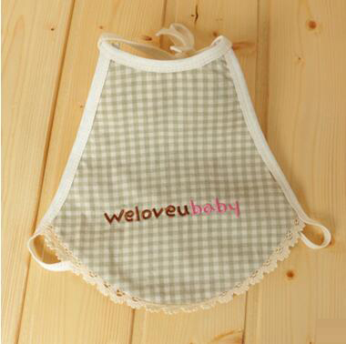 花邊繡花有機棉天然彩棉兒童罩衣式圍嘴yinge圍兜寶寶口水巾吃飯衣