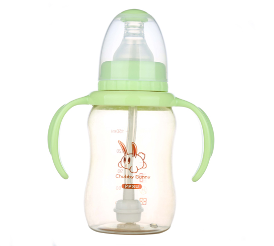 丘比兔PPSU標準口徑葫蘆型自動把手奶瓶150ML綠色