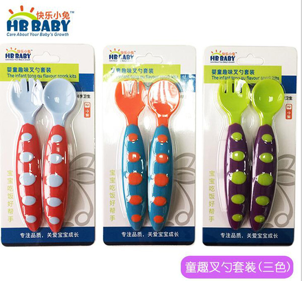 快樂小兔嬰兒童趣雙色叉勺組合2件套