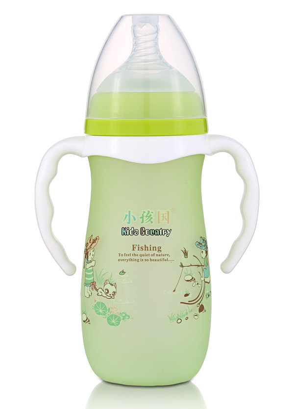 小孩國(guó)寬口硅膠感溫自動(dòng)玻璃奶瓶280ML 綠色