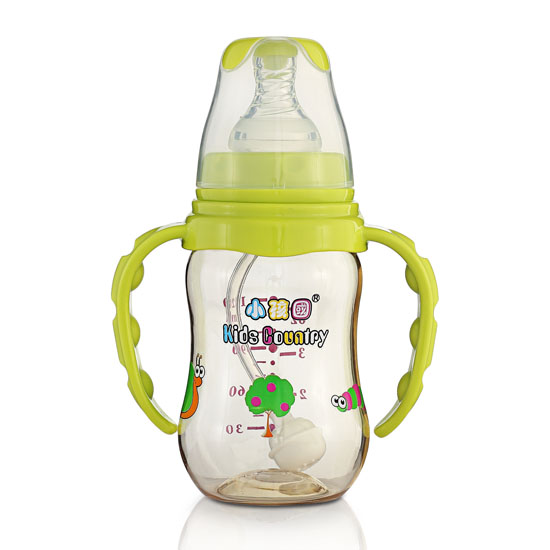 小孩國初生標(biāo)口弧形自動(dòng)PPSU安全奶瓶120ML青色