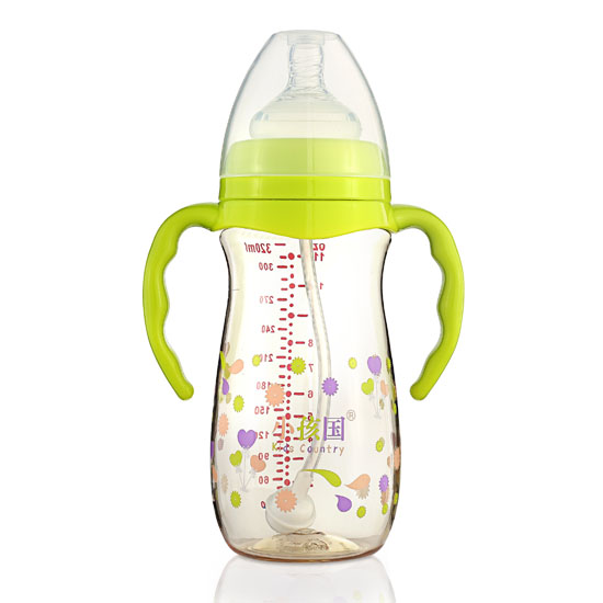 小孩國寬口香檳自動(dòng)PPSU安全奶瓶320ML青色