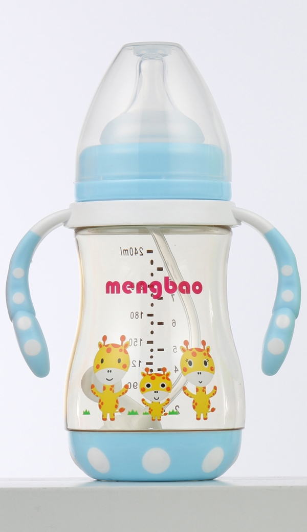 盟寶防摔底座PPSU奶瓶-藍(lán)色240ml