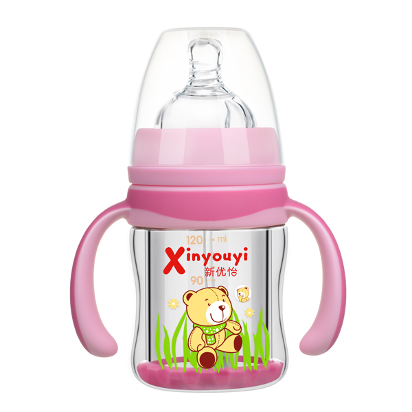 新優(yōu)怡雙層防爆玻璃奶瓶120ml 紅色
