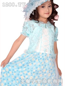 QQ童裝波西米亞寶貝淺藍色連體裙