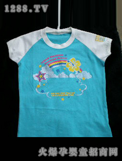 泰迪熊家族藍色圓領T恤