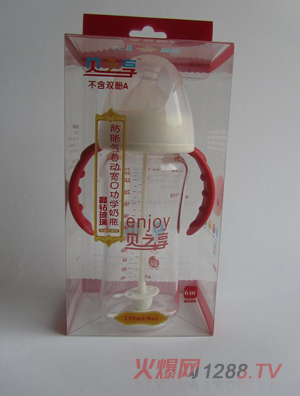 貝之享250ml晶鉆玻璃自動(dòng)魔術(shù)防脹氣寬口奶瓶紅色