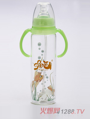 施貝樂綠色標(biāo)口弧形帶柄玻璃奶瓶240ml