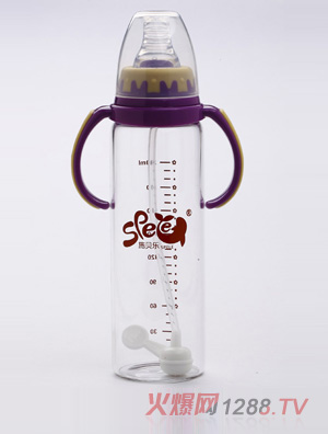 施貝樂紫色標(biāo)口弧形帶柄玻璃奶瓶240ml