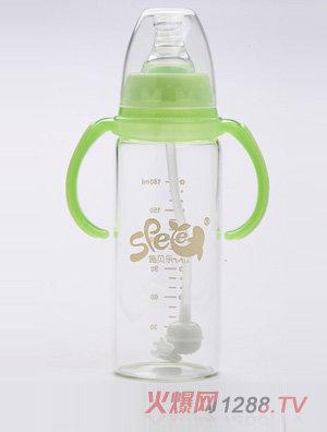 施貝樂標(biāo)口弧形帶柄玻璃奶瓶180ml