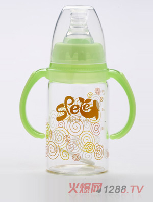 施貝樂標(biāo)口弧形帶柄綠色玻璃奶瓶120ml
