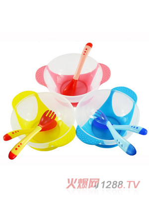 晶瑩雙耳防滑包膠吸盤碗