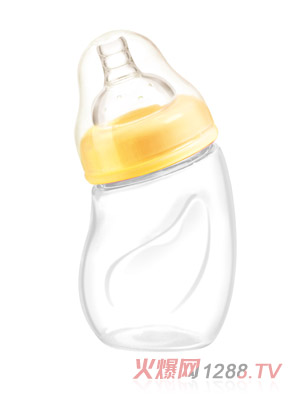 愛(ài)樂(lè)寶200ml寬口初生彎形玻璃奶瓶黃