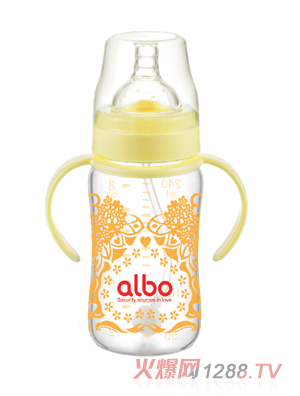 愛(ài)樂(lè)寶240ml自動(dòng)晶鉆玻璃奶瓶黃