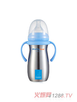 Worthylove沃德拉夫yingye帶手柄不銹鋼奶瓶藍色