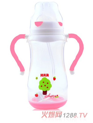 陽光兔感溫PP寬口奶瓶330ML粉色