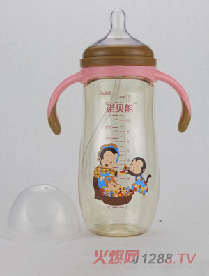諾貝能yingye奶瓶帶柄粉色猴子圖案