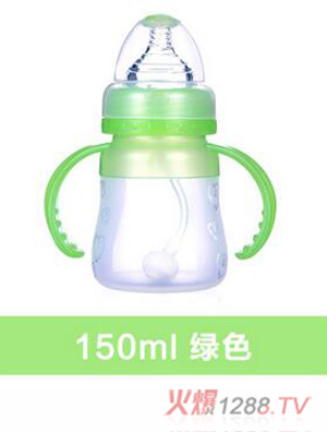 母愛寶寶全硅膠奶瓶yinge寬口徑帶吸管手柄防脹氣 新生yinge寶寶綠