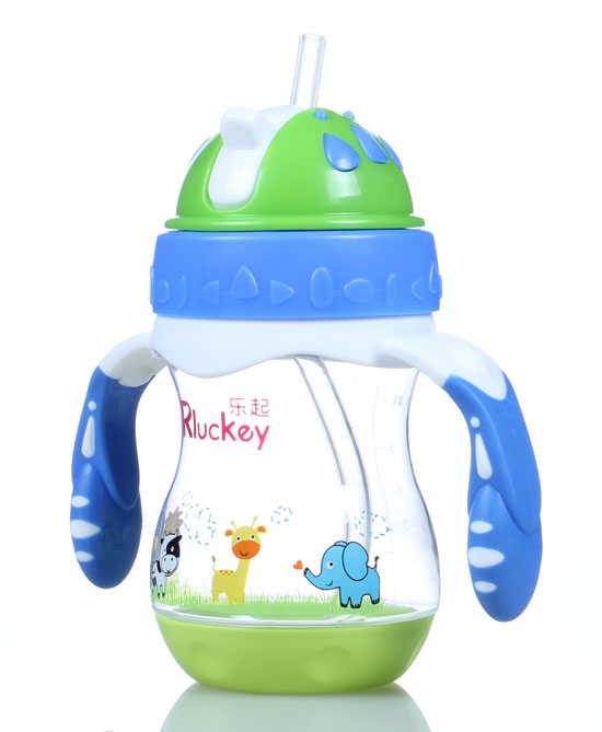 樂起PP歪嘴帶吸管水壺180ml藍色